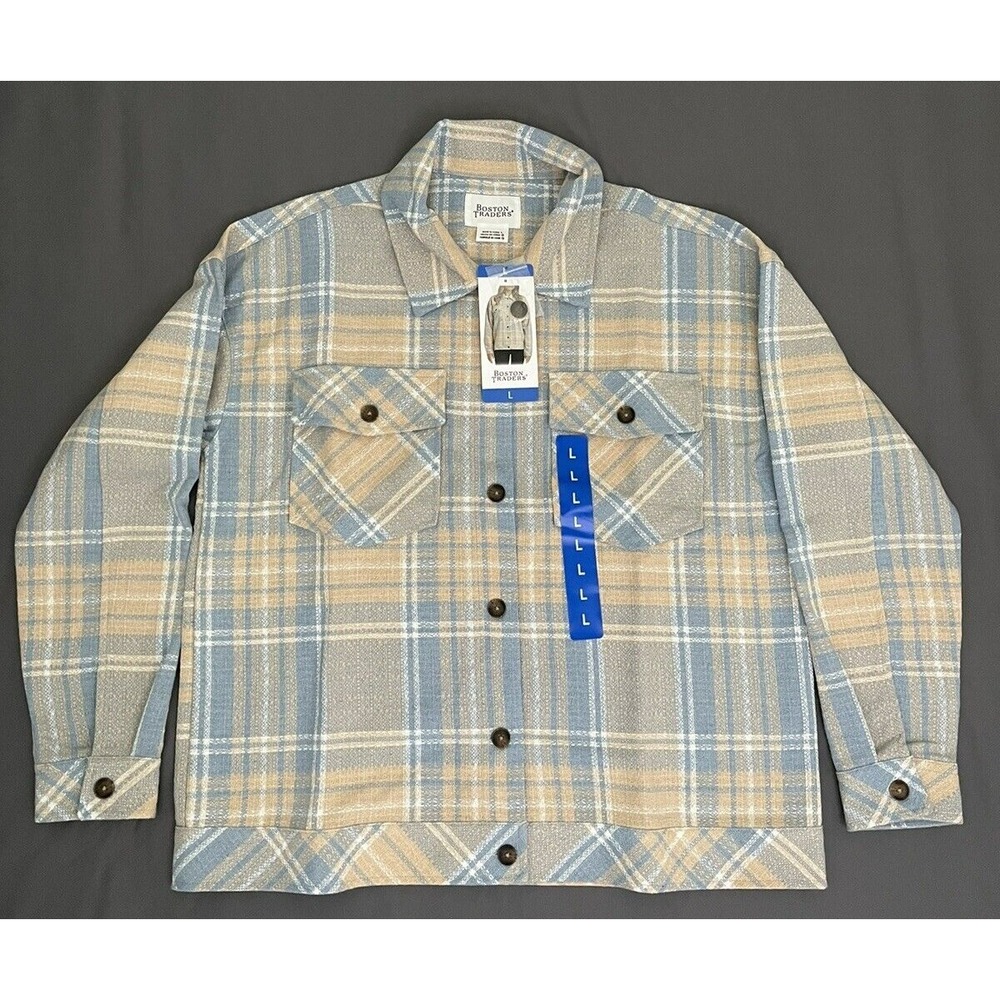 NEW! Boston Traders Women's L Large Multi Plaid Flannel Jacket‎ With Tags